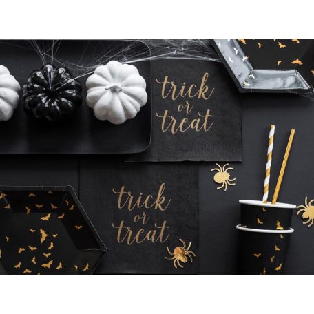 Papírtányér hatszögletű fekete, arany denevérekkel 20 cm (6 db)