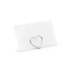 Ültetőkártya tartó ezüst szív (10 db)