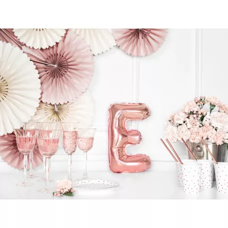 "E" betű fólia lufi 35cm rózsaarany