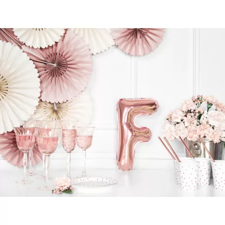 "F" betű fólia lufi 35cm rózsaarany