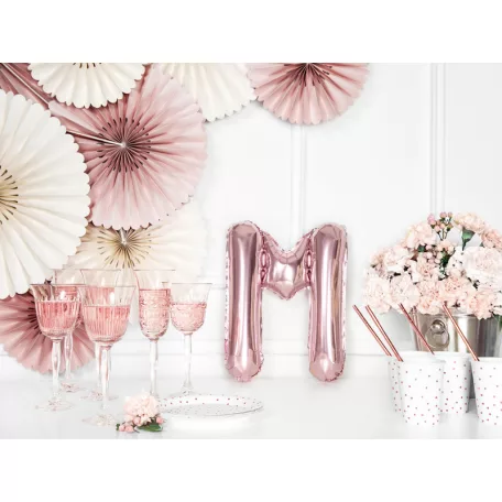 "M" betű fólia lufi 35cm rózsaarany