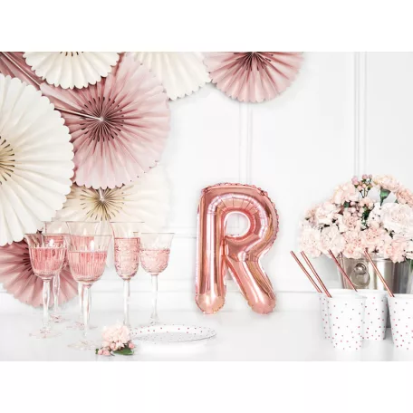 "R" betű fólia lufi 35cm rózsaarany
