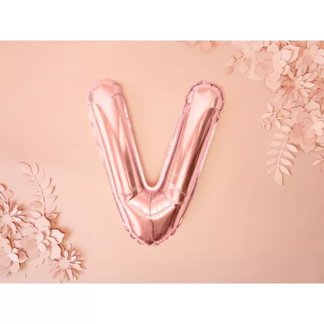 "V" betű fólia lufi 35cm rózsaarany