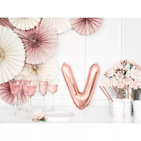 "V" betű fólia lufi 35cm rózsaarany