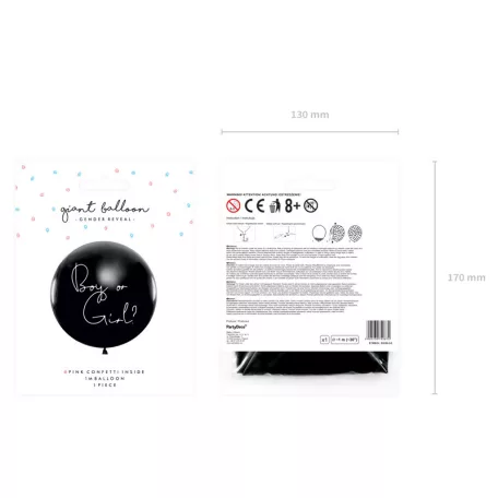 Fiú vagy Lány? nemfelfedő lufi rózsaszín konfettivel – lány 1 m