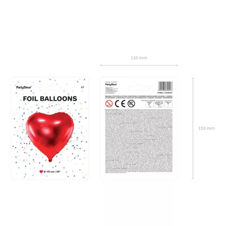 Szív forma fólia lufi 61cm piros