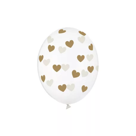 Kristálytiszta lufi 30cm - Arany szívek (6 db)