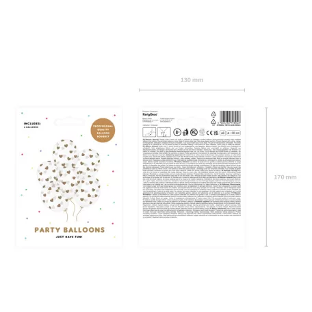 Kristálytiszta lufi 30cm - Arany szívek (6 db)