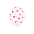 Kristálytiszta lufi 30cm - Rózsaszín szívek (6 db)