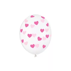 Kristálytiszta lufi 30cm - Rózsaszín szívek (6 db)