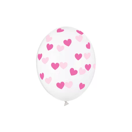 Kristálytiszta lufi 30cm - Rózsaszín szívek (6 db)