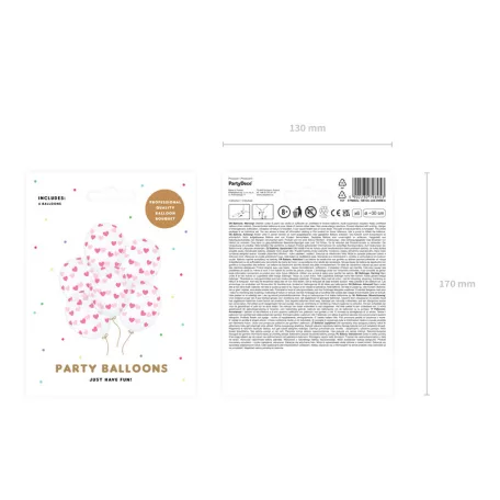 Kristálytiszta lufi 30cm - Rózsaszín szívek (6 db)