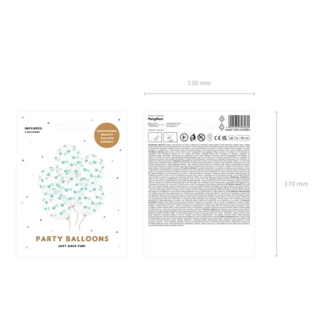 Kristálytiszta lufi 30cm - Menta szívek (6 db)