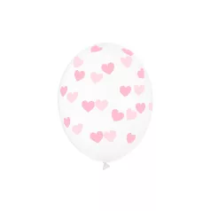   Kristálytiszta lufi 30cm - Világos rózsaszín szívek (6 db)