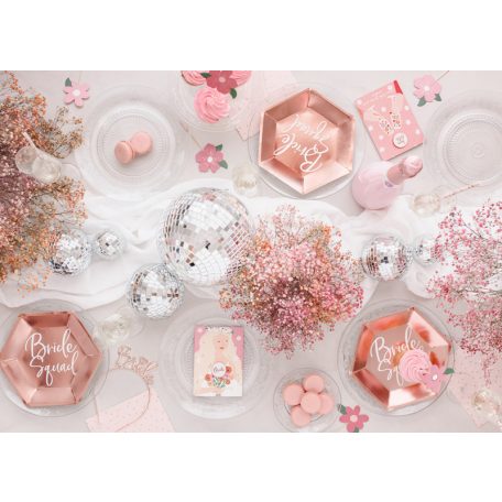 Üdvözlőlap kitűzővel „Bride” (Menyasszony) Lánybúcsúra