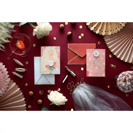 Üdvözlőlap kitűzővel „Bride Team” - Lánybúcsúra