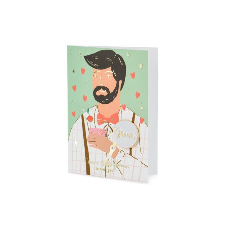 Üdvözlőlap kitűzővel „Groom” (Vőlegény) Legénybúcsúra