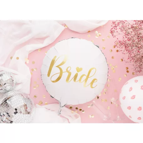 Bride feliratú fólia lufi – Fehér, 45 cm