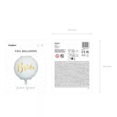 Bride feliratú fólia lufi – Fehér, 45 cm