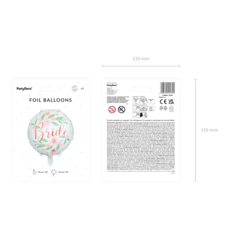 Fólia lufi – Fehér virág formájú „Bride” felirattal, 45 cm