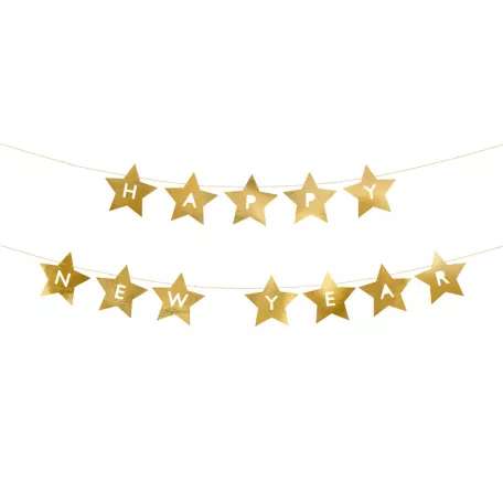 "Happy New Year" feliratos banner csillagok 290x17 cm