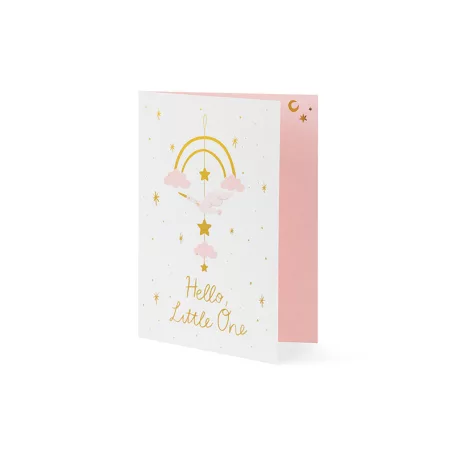 Üdvözlőkártya kisbaba érkezésére gólya mintával - 3D függő dísszel