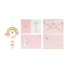   Üdvözlőkártya kisbaba érkezésére gólya mintával - 3D függő dísszel