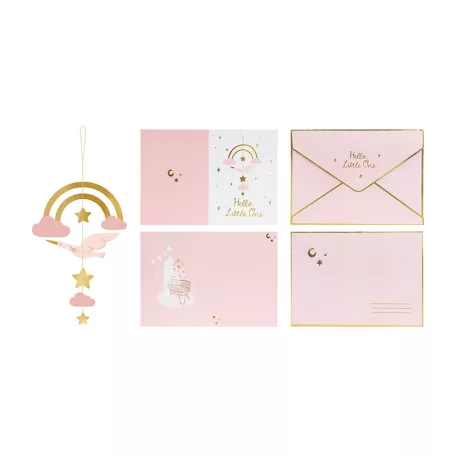 Üdvözlőkártya kisbaba érkezésére gólya mintával - 3D függő dísszel