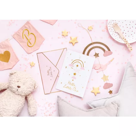 Üdvözlőkártya kisbaba érkezésére gólya mintával - 3D függő dísszel