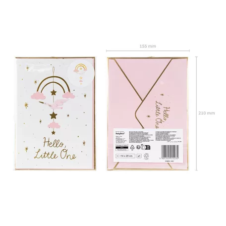 Üdvözlőkártya kisbaba érkezésére gólya mintával - 3D függő dísszel