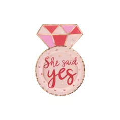   Papírtányérok – Gyémántgyűrű formájú „She said yes” felirattal (6 db)