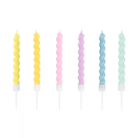 Spirál formájú születésnapi gyertyák pasztell színekben (6 db)