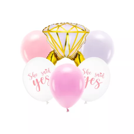 Lánybúcsú lufikészlet - Gyémántgyűrű (6 db)