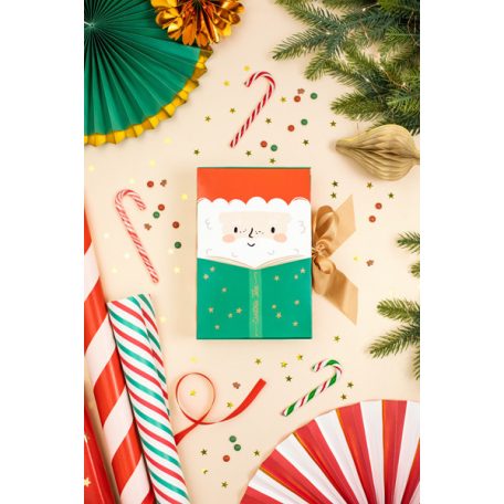 Ajándékdoboz - Mikulás mintás, arany szalaggal (1 db)