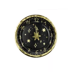 Szilveszteri papírtányér Óra 18 cm (6 db)