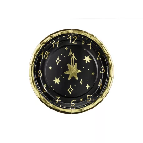 Szilveszteri papírtányér Óra 18 cm (6 db)