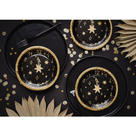 Szilveszteri papírtányér Óra 18 cm (6 db)