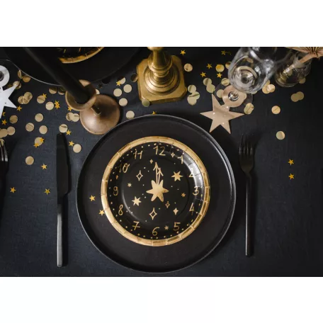 Szilveszteri papírtányér Óra 18 cm (6 db)