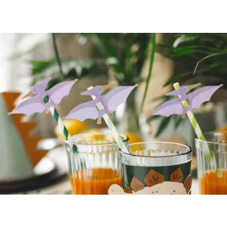 Papír szívószál Dínó party  (6 db)