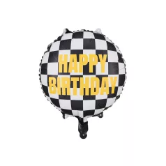   Autóversenyzős fólia lufi "Happy Birthday" 45 cm