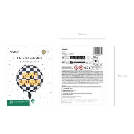 Autóversenyzős fólia lufi "Happy Birthday" 45 cm