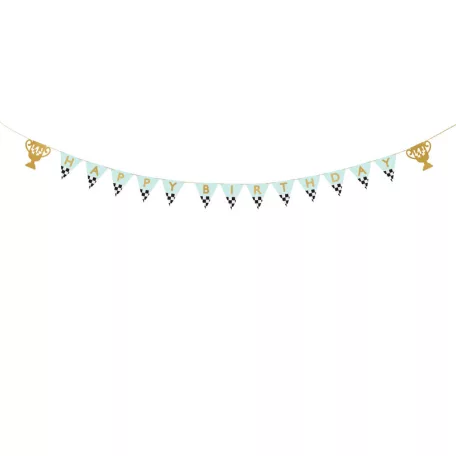 Banner "Happy Birthday" Autóversenyzős party 2.5 m