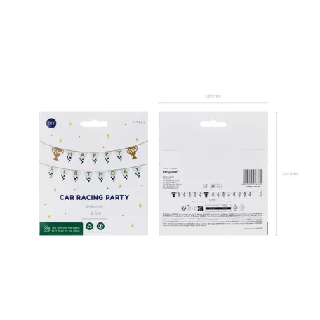 Banner "Happy Birthday" Autóversenyzős party 2.5 m