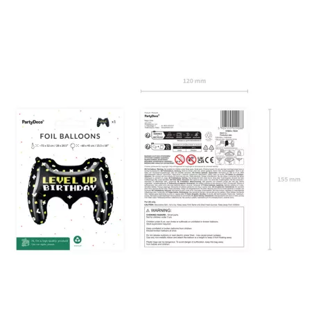 Gamepad formájú fólia lufi – Level Up Birthday felirattal