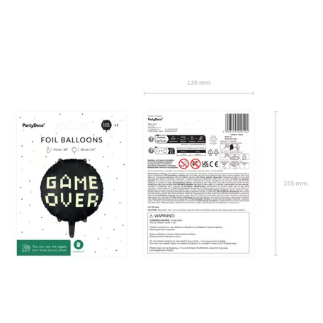 „Gamer Over” fólia lufi – fekete 45 cm