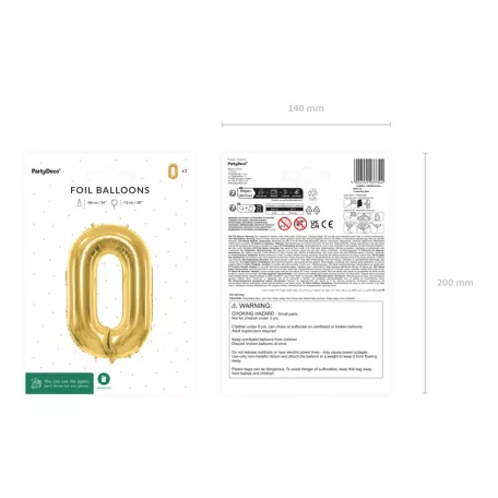 Szám fólia lufi ''0'' 72cm arany