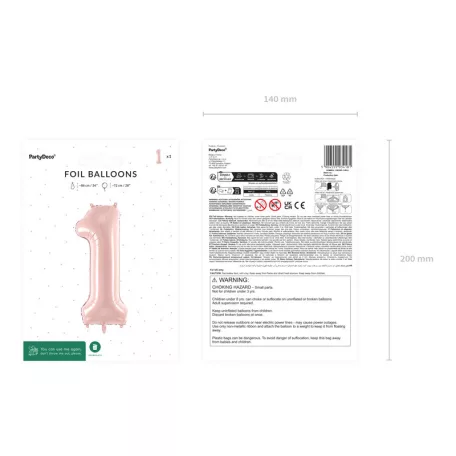 Szám fólia lufi ''1'' 72cm pasztell rózsaszín