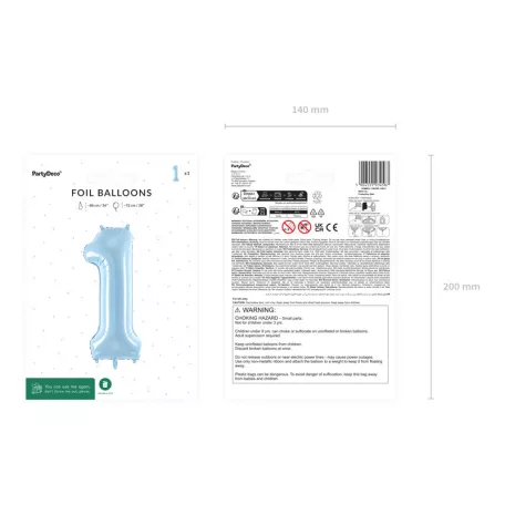 Szám fólia lufi ''1'' 72cm világoskék
