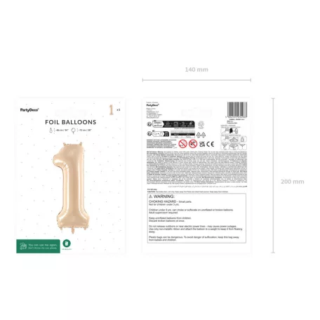 Szám fólia lufi ''1'' 72cm bézs