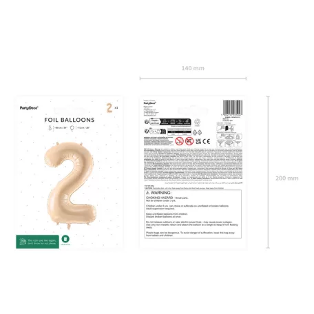 Szám fólia lufi ''2'' 72cm bézs